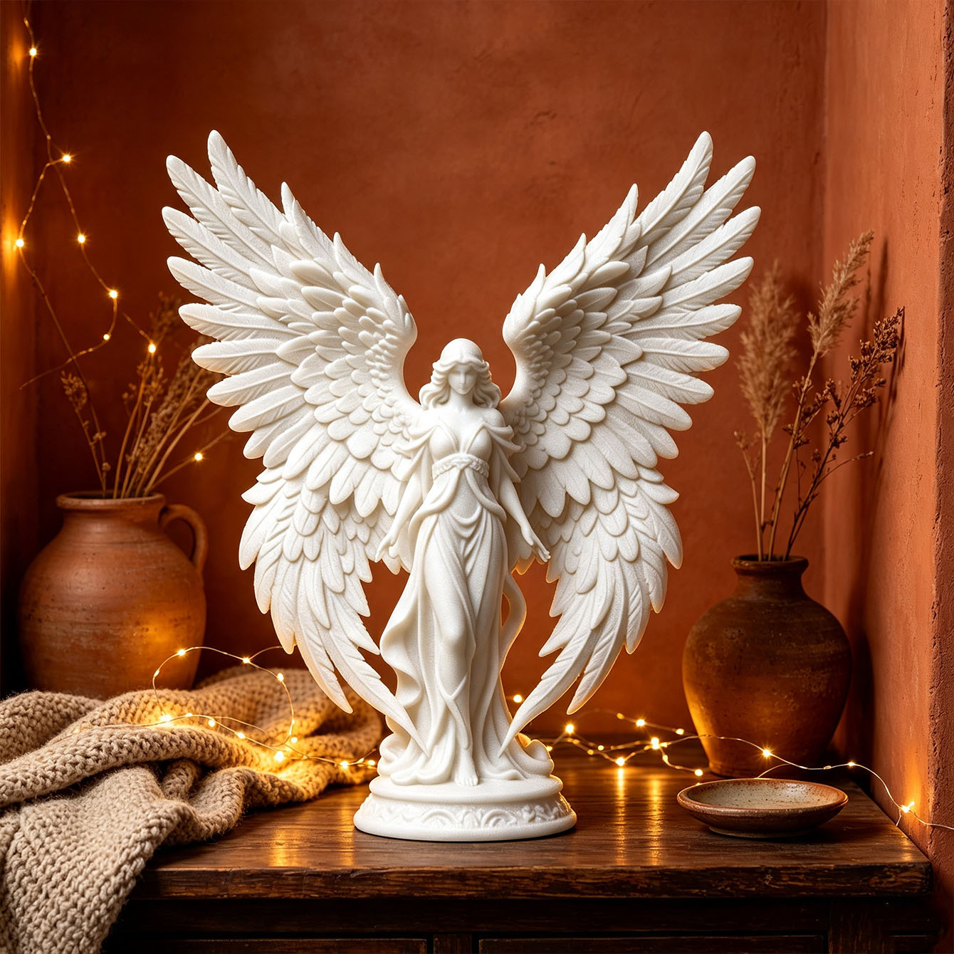 3D Printing Jobs - Luxuriöses 3D-gedrucktes Engel-Göttin-Heilungsornament mit reinweißen Flügeln,